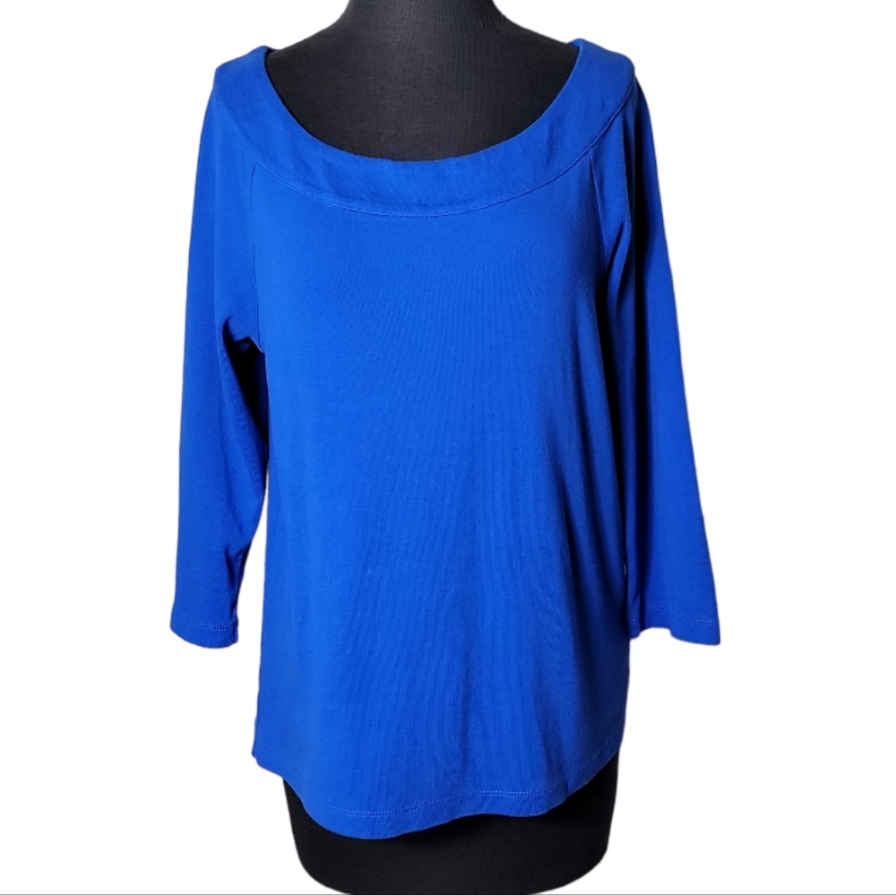 Rafaella scoop neck blue cotton knit top women’s size XL 3/4 sleeve casual
